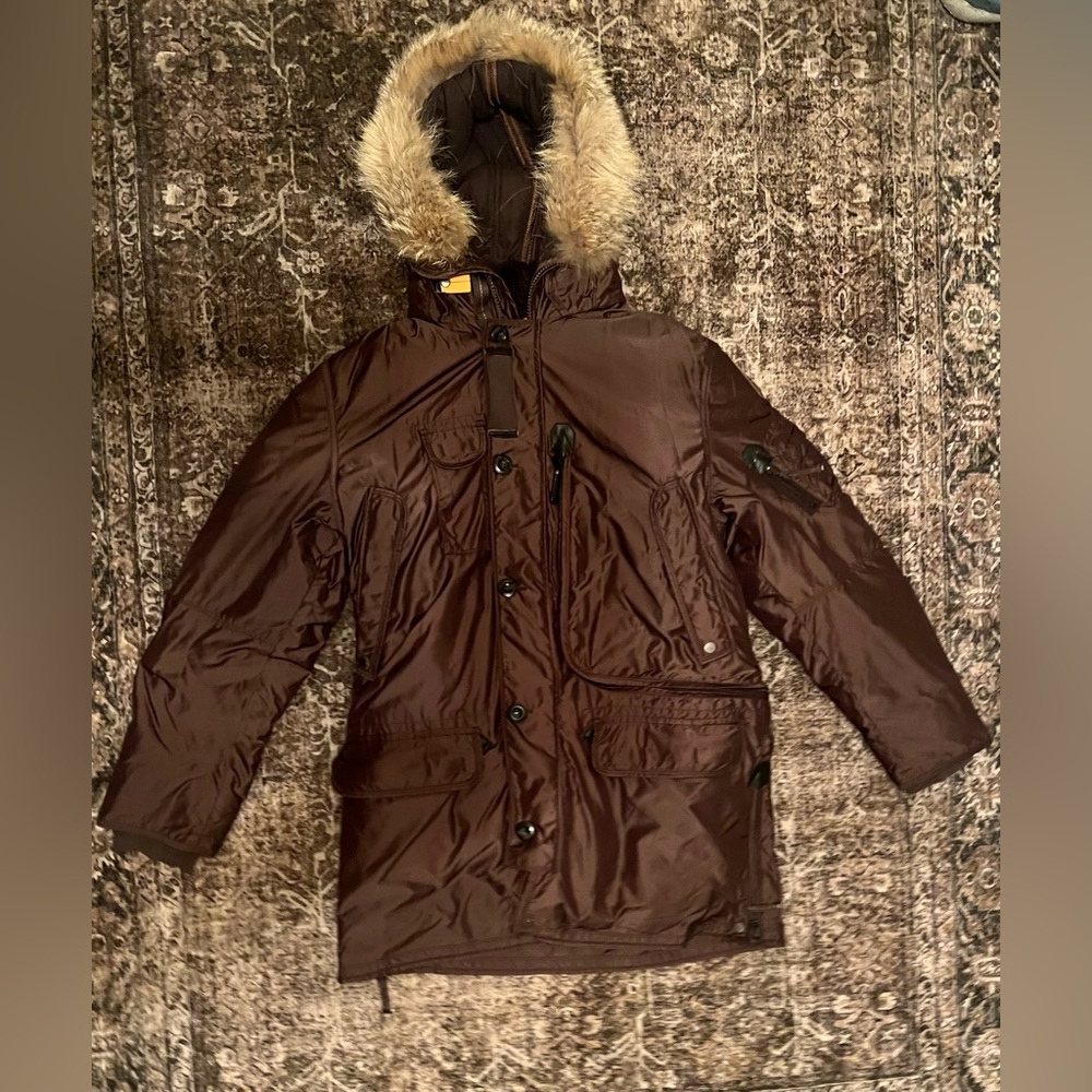 Parajumpers Authentic Brown Puffer Coat with Fur-Trimmed Hood Masterpiece Series